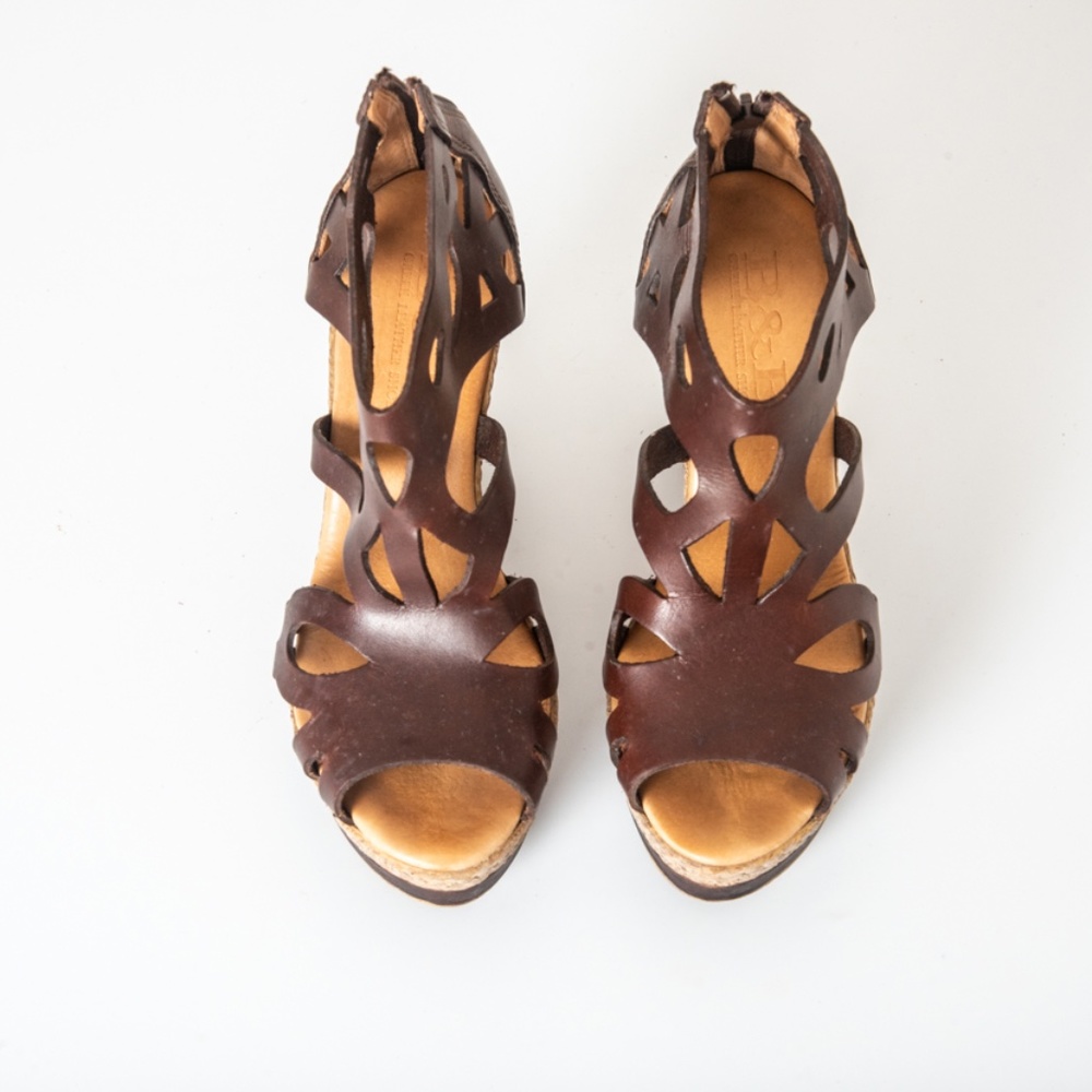 Brown Leather Greek wedge sandal